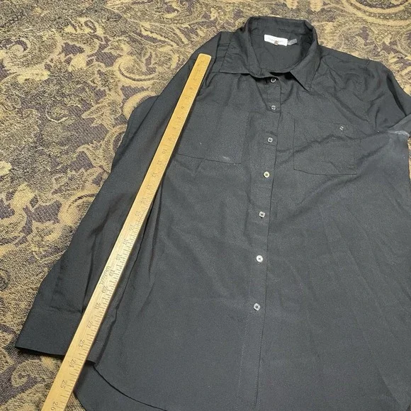Calvin Klein Polyester Long Sleeve Button Up Black Top Womens Size Medium - Picture 6 of 8